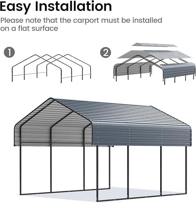 10'x15' Heavy Duty Metal Carport, Outdoor Garage Car Shelter Shade - Image 5