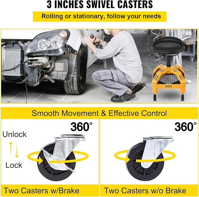 VEVOR Rolling Garage Stool, 300LBS Capacity, Adjustable Height from 24 in to - Image 7