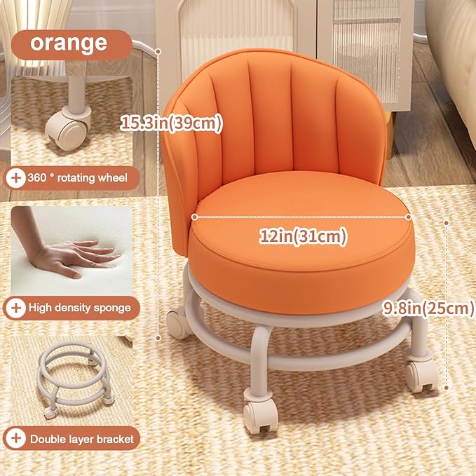 Low Rolling Stool with Backrest, Rolling Pedicure Seat, Low Stool with Wheels - Image 2