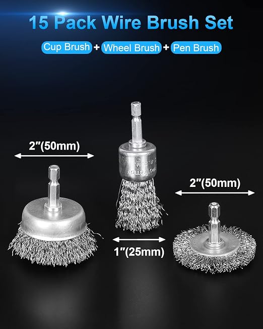 15 Pack Carbon Steel Wire Wheel Brush, Rocaris Cup Brush, Wheel Brush, Pen - Image 2