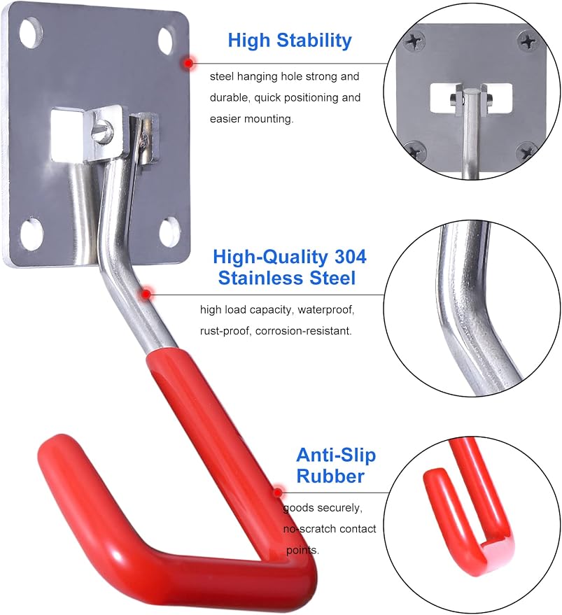 HAISHINE Garage Hooks, 8 Pack Adjustable Hooks - Image 4