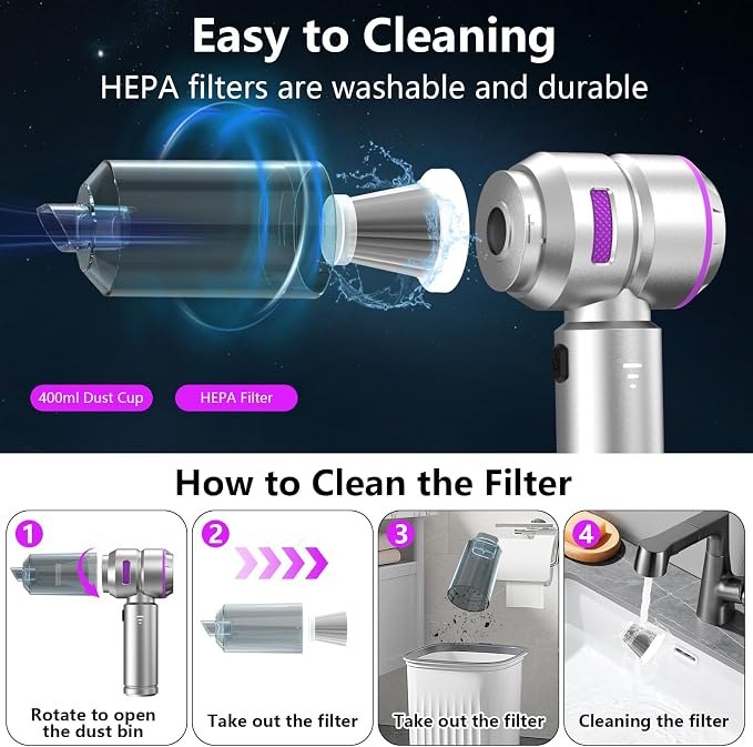 Car Vacuum, 4-in-1 Mini Cordless Vacuum Cleaner - Image 7