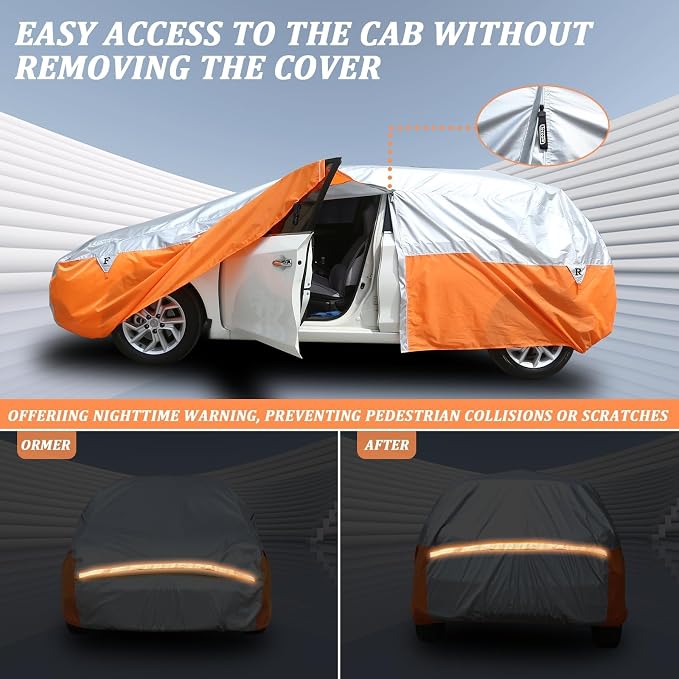 Tecoom Car Cover for Automobiles, Weatherproof Full Exterior Covers, Universal - Image 3