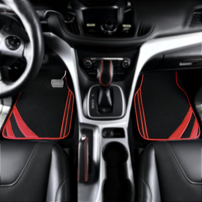 CAR PASS Red Edge Leather Car Floor Mats, Universal Waterproof Car Mats - Image 3