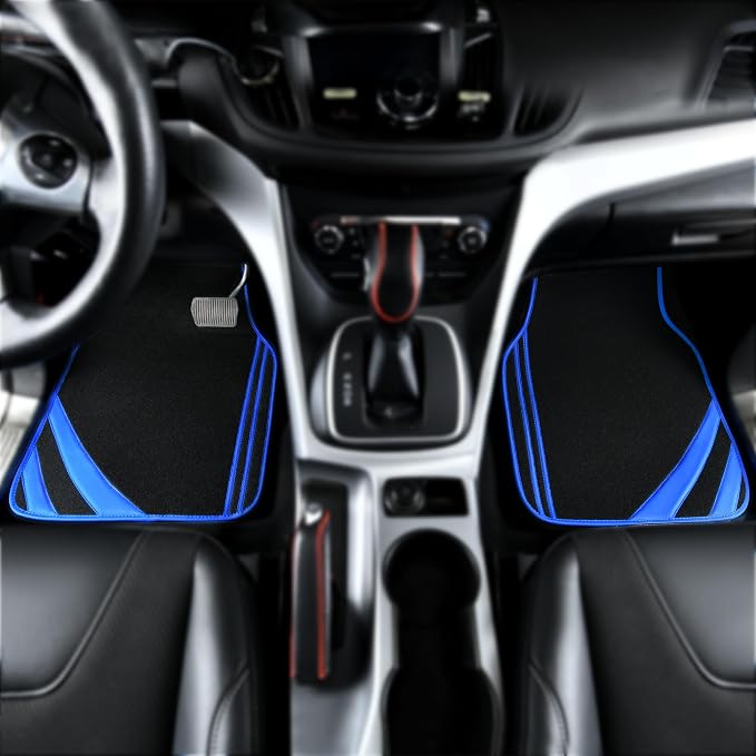 CAR PASS Faux Leather Car Mats Blue Edge Waterproof Car Floor Mats Car Carpet - Image 3
