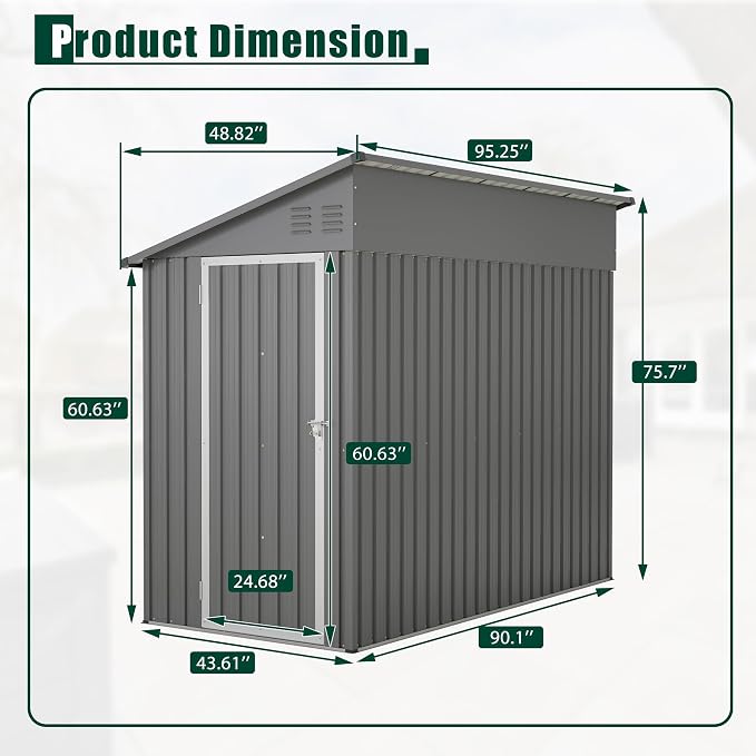 4x8 FT Outdoor Storage Shed, Lean to Metal Shed W/Floor Included, Garden - Image 3