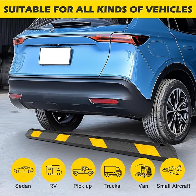 72" Rubber Parking Curb Stop, Heavy Duty Car Stopper, Parking Wheel Stops - Image 6