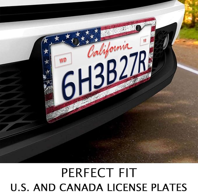 Vintage American Flag License Plate Frame, Retro USA Flag License Plate Holder - Image 3