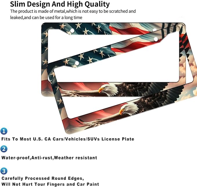 2 Pack US Flag Eagle Universal License Plate Frame - Image 4