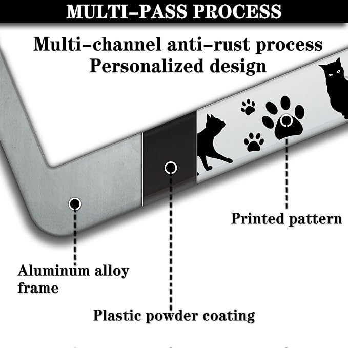 License Plate Frames Black and White License Plate Cover Kitty Cat Pawprints - Image 5