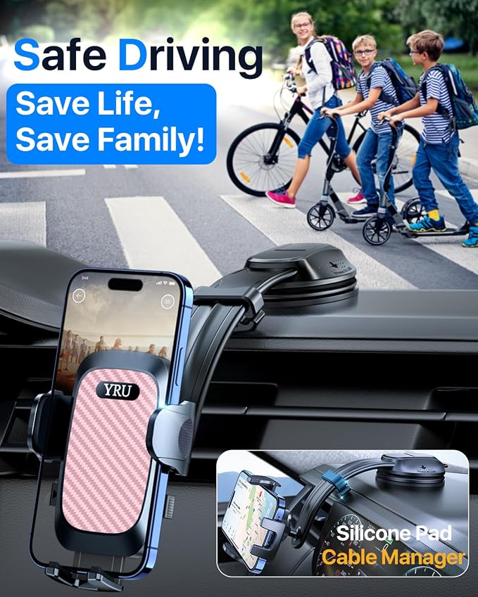 YRU Cell Phone Automobile Cradles Dashboard Windshield Pickup Truck Phone Mount - Image 4