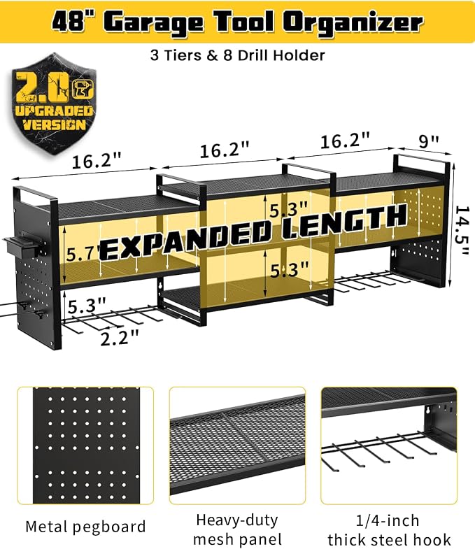 Heavy-Duty 48" Wall Mount Power Tool Organizer - Image 3