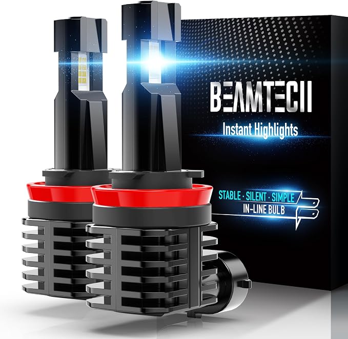 BEAMTECH H11 Bulb, H8 H9 Fog Light Bulb Fanless in Line 6500K Light Bulb Pack by BEAMTECH