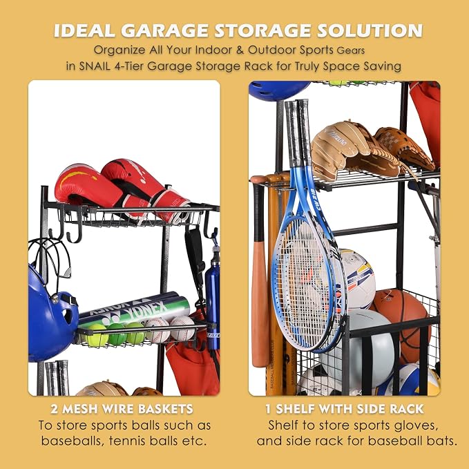 Snail Garage Sports Equipment Storage Organizer Sports Ball Storage Rolling Cart - Image 2