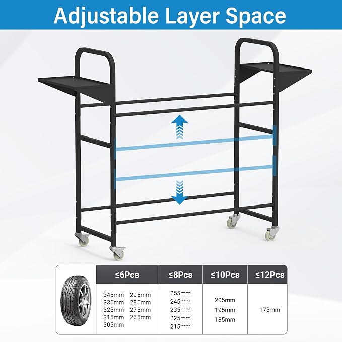Tire Storage Rack 44" x 44" x 18" w/Anti-dust Cover, Rolling Tire Rack - Image 6