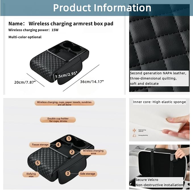 Upgrade Arm Rest Cover for Car, 5-in-1 Middle Console Cover Cushion Pad - Image 2