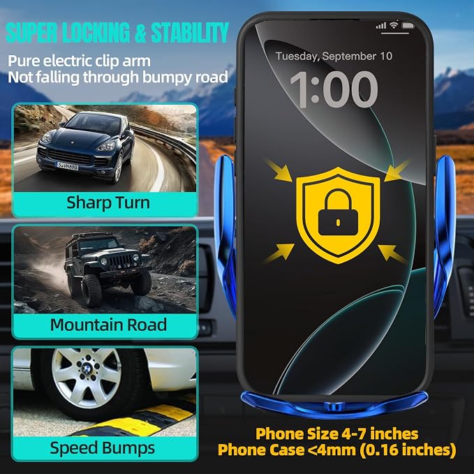 Wireless Car Charger, MAX 15W Fast Charging Auto Clamping, Sensing Phone Holder - Image 5