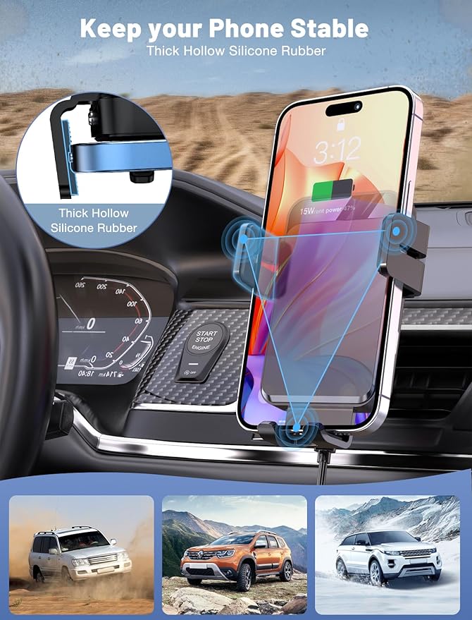 Wireless Car Charger, MOKPR Auto-Clamping Car Mount 15W/10W/7.5W Fast Charging - Image 5