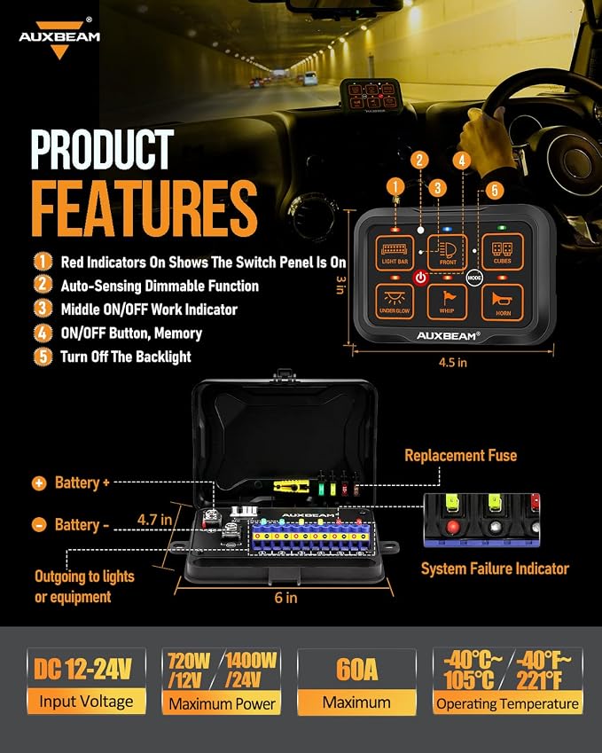 Auxbeam 6 Gang Switch Panel Bluetooth RGB AR-600 - Image 6