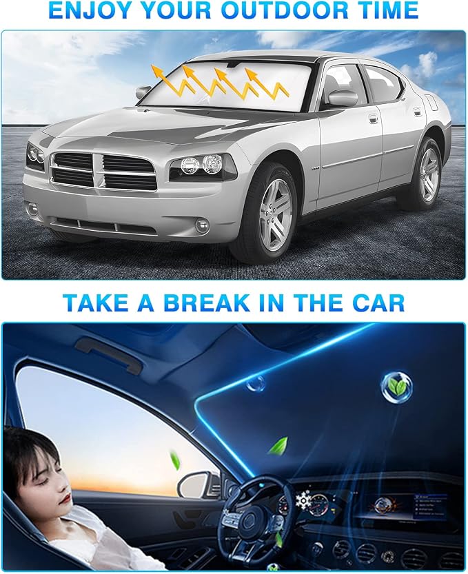 KUST Windshield Sun Shade for 2006–2010 Dodge Charger Window Shade Sun Visor - Image 7