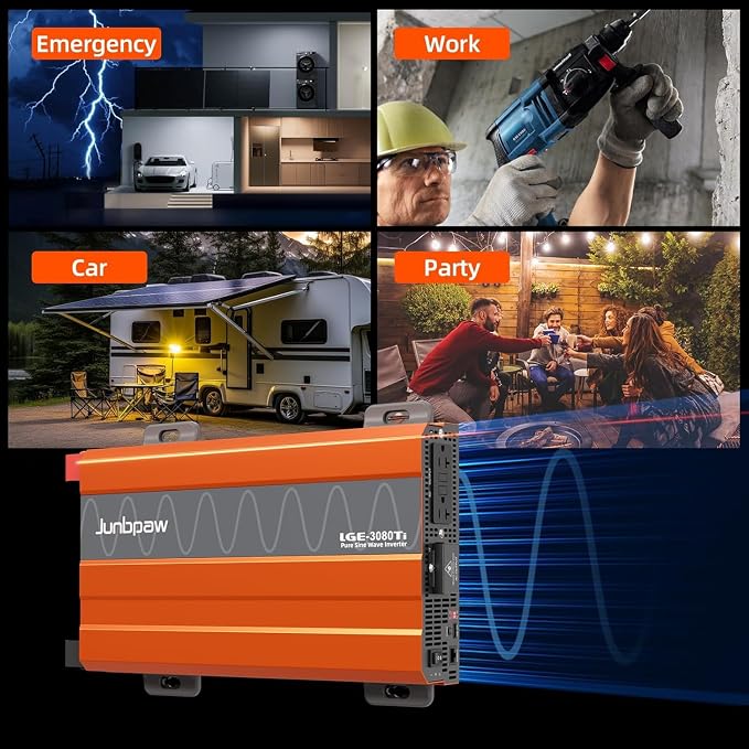3080 Watt Pure Sine Wave Inverter, Equipment GFCI, 12V DC to 120V AC Converter - Image 8