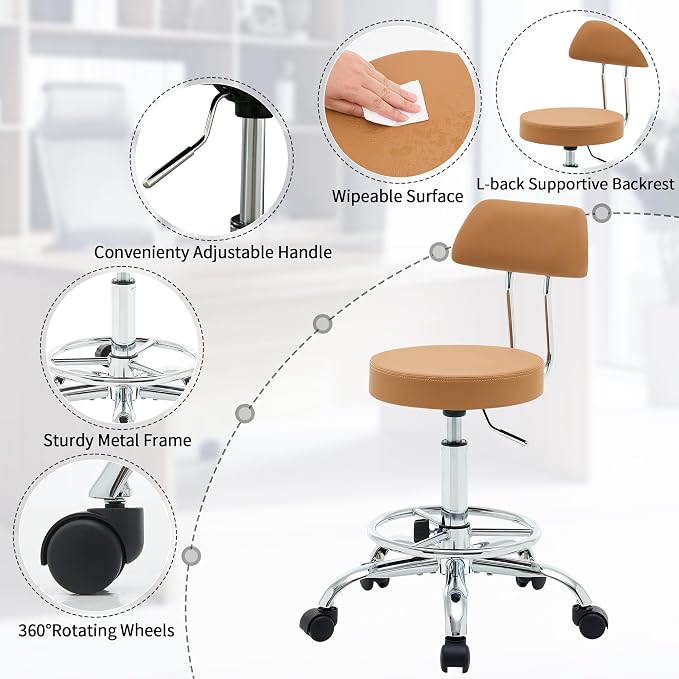 Ergonomic Desk Stool Adjustable Footrest Salon Chair - Image 4
