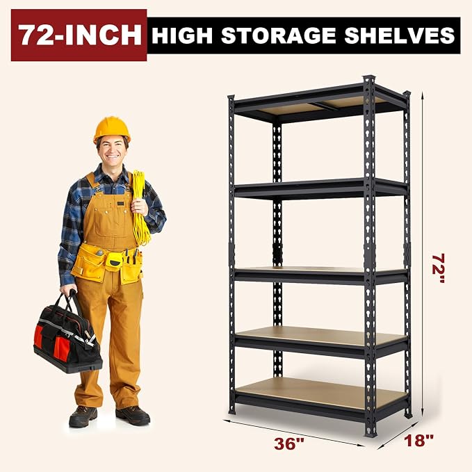 BIG RED 5 Tier Heavy Duty Garage Storage Shelving: Adjustable Metal Utility - Image 3