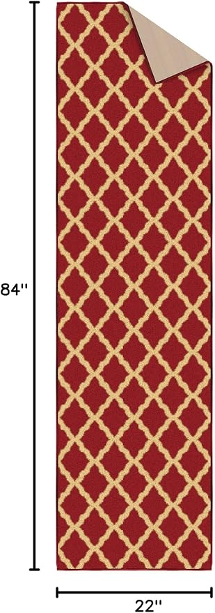 Ottomanson Hallway Runner Rug 1'10" x 7' Non Slip Trellis Area Rugs Easy to - Image 2