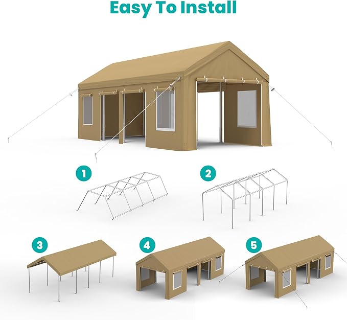 13x25ft Carport, Heavy Duty Carport - Image 4