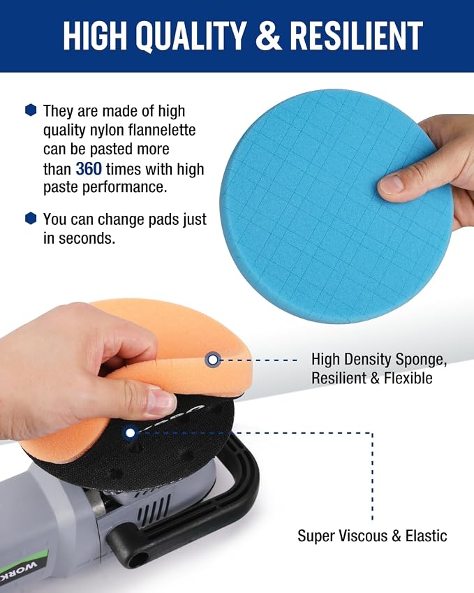 WORKPRO 6.5 Inch Buffing Sponge Pads, Cutting Polishing Pad Kit - Image 4
