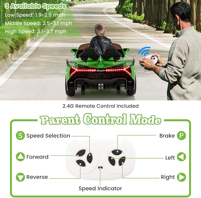 Costzon Ride on Car, Lamborghini Licensed 12V Battery Powered 4WD Sports Car - Image 4