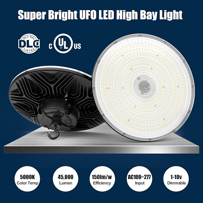 BBESTLED 3 Pack 300W LED High Bay Light, UL Listed UFO High Bay Lights Dimmable - Image 2