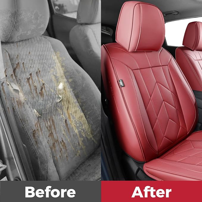 Wine Red Car Seat Covers Full Set - Image 7