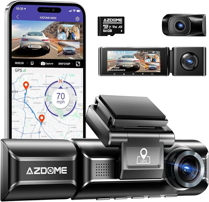 AZDOME M550 3 Channel Dash Cam, 4K+2.5K Dual Dash Camera by AZDOME