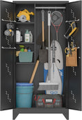 75" Metal Storage Cabinet with Lockable Doors, Functional Garage Storage Cabinet by ZONLESON