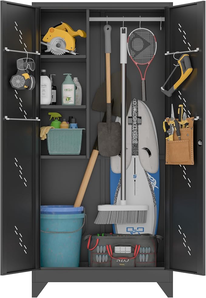 75" Metal Storage Cabinet with Lockable Doors, Functional Garage Storage Cabinet by ZONLESON