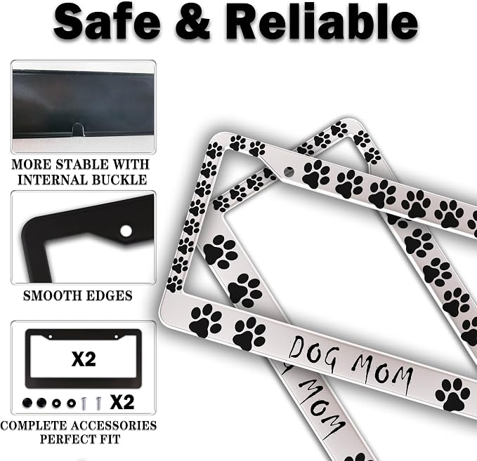 Fun License Plate Frame Cover Black and White License Plate Frames Dog Mom Dog - Image 4