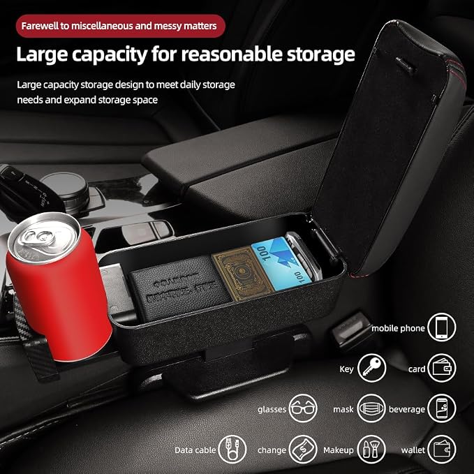 JEYODA Car Armrest Box with Cup Holder Car Central Liftable Armres Storage - Image 4