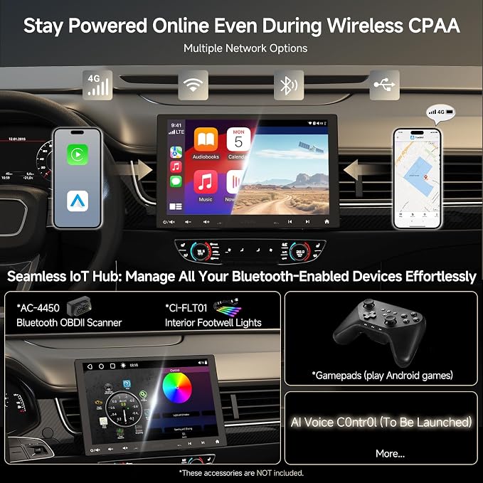 10" Android Car Stereo for Double Din & Single Din, Floating Screen Head Unit - Image 5