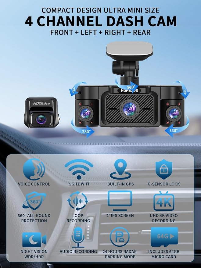 Dash Cam Front and Rear Inside, 360° Dash Camera - Image 2