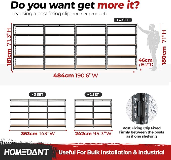 HOMEDANT 5 Tier Laminated Boltless Heavy Duty Garage Storage Adjustable Wide - Image 8