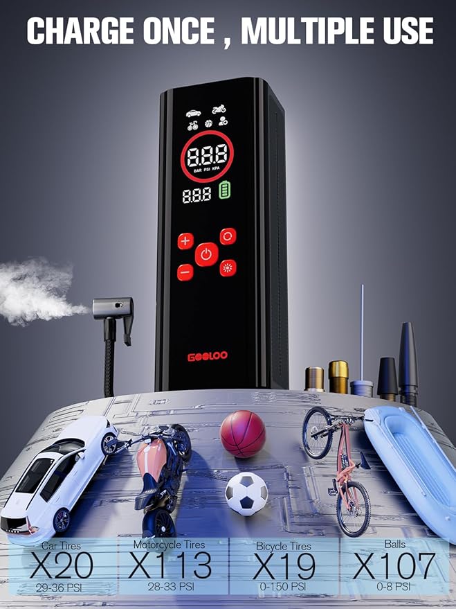 GOOLOO AP150 PRO Tire Inflator Portable Air Compressor, Upgraded UI Color LED - Image 5