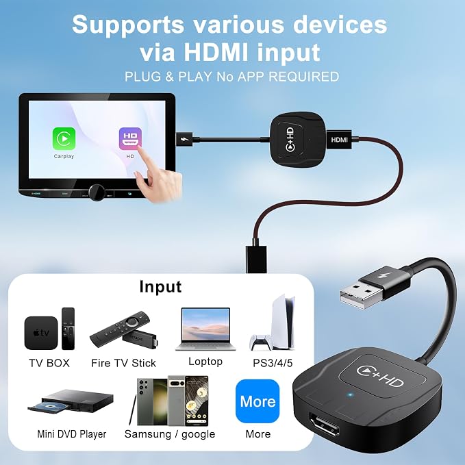 Wireless CarPlay Adapter with HDMI Input Port, 2-in-1 Car TV Mate CarPlay - Image 6