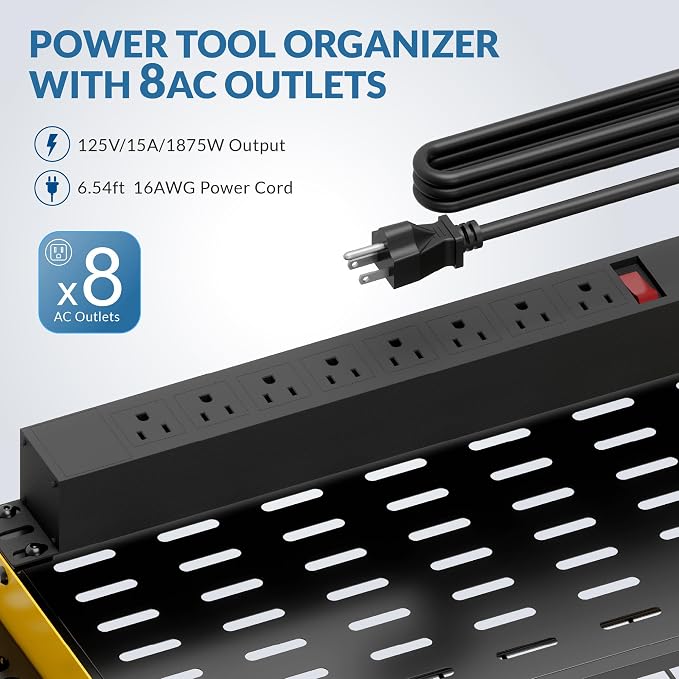 Power Tool Organizer with Charging Station, 4 Layers Garage Storage Rack with 6 - Image 3