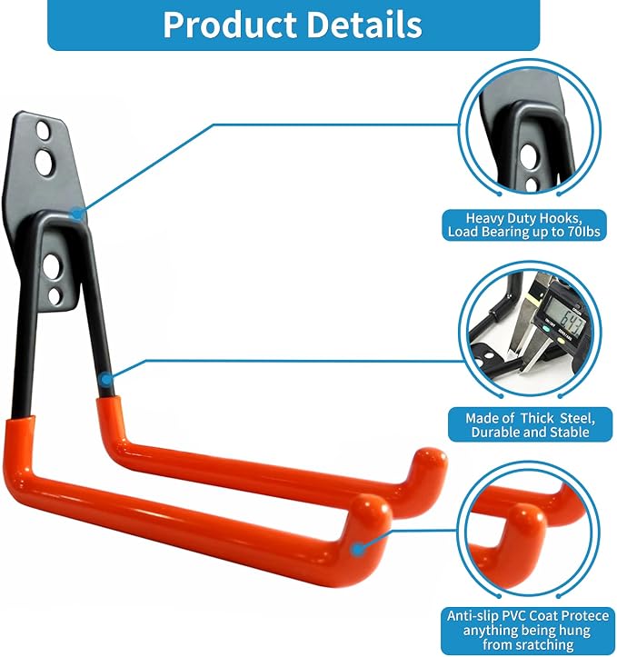 Garage Storage Utility Hooks，Garage Garden Tool Organizer，Steel Wall Mount Hooks - Image 3