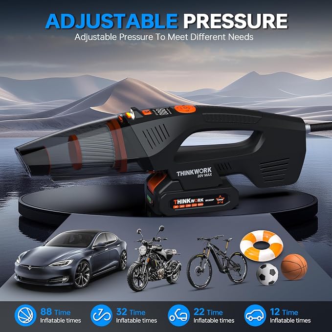 THINKWORK 20V Car Vacuum & Air Compressor, Dual Function High Power Handheld - Image 5
