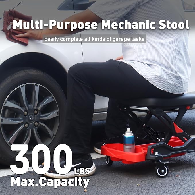 Automotive Creeper Seat with Rolling Wheels, 300 LBS Capacity Mechanic Stool - Image 3