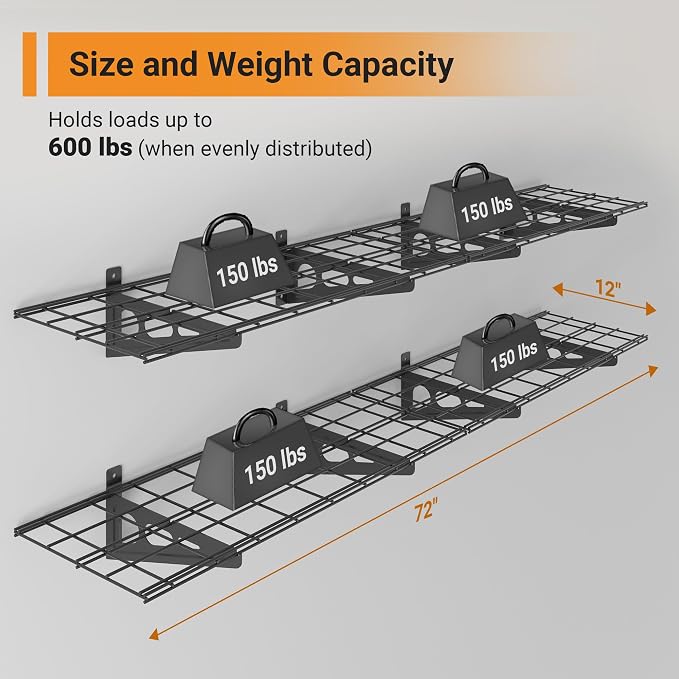 1x6 ft Garage Shelving, Pantry Storage, 600 lbs Total Load Capacity Shelving - Image 2