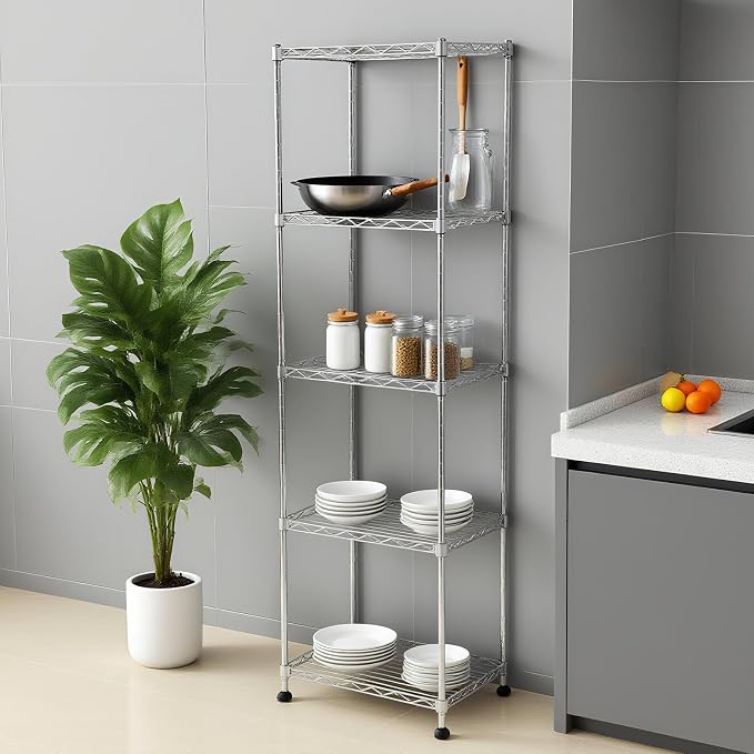 Chrome Small 5 Tiers Wire Shelving NSF Certified. Adjustable Storage Rack - Image 5
