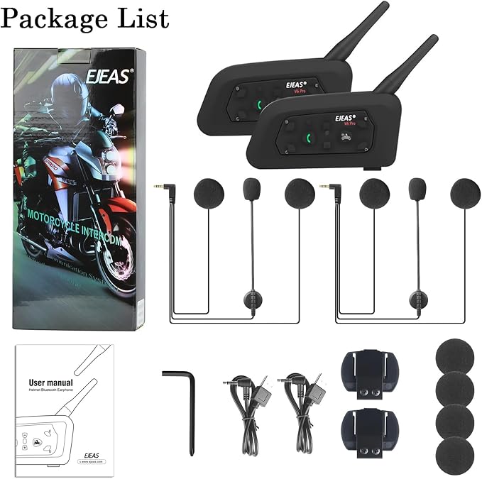 V6 Pro Motorcycle Helmet Bluetooth Intercom Headset 1200M 2 People Full Duplex - Image 7
